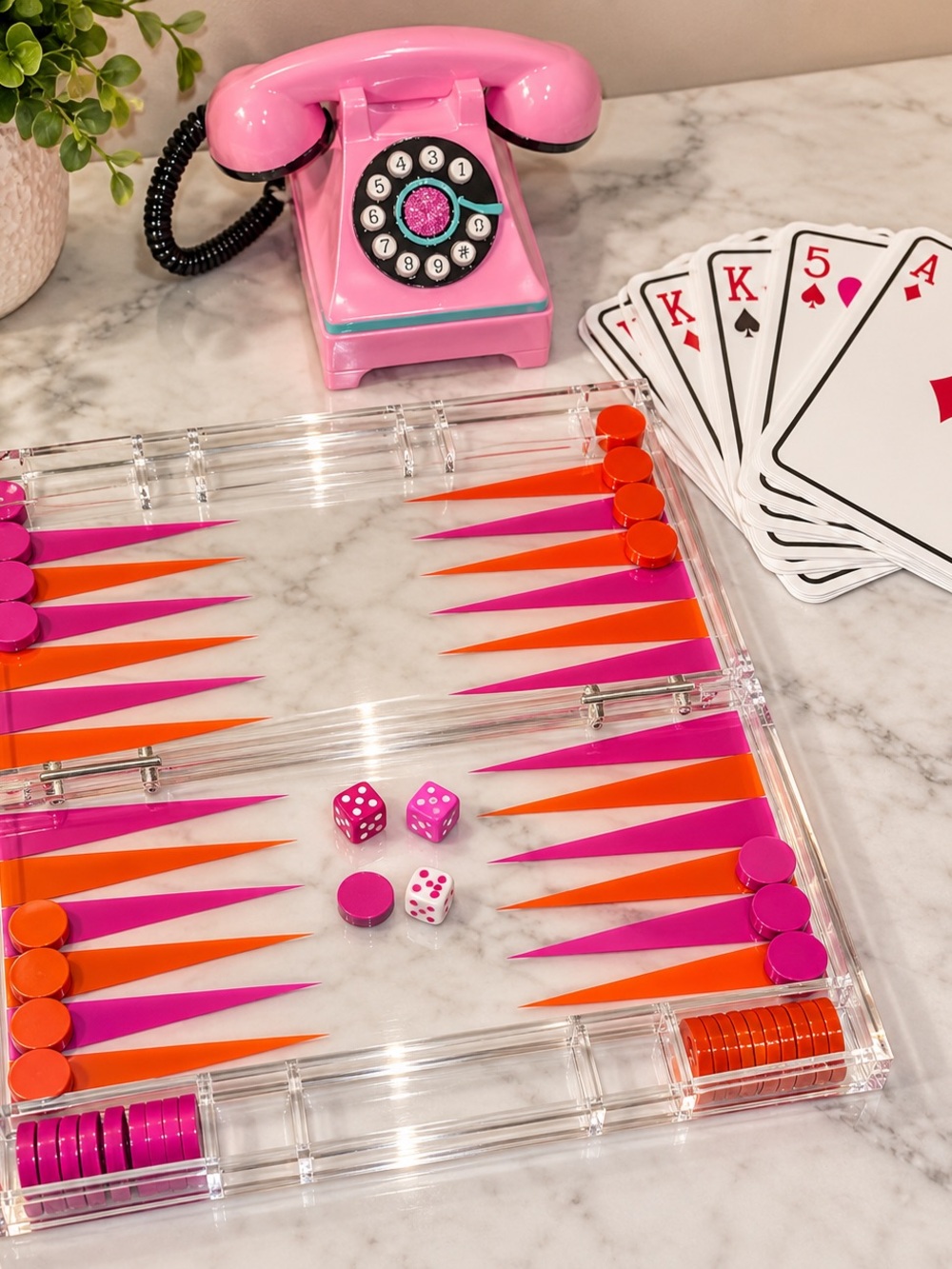 Ashland Pink and Orange Acrylic Backgammon Set & Oversized Full Deck of Cards